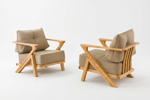 Elegante Beigefarbene Stoffsessel im modernen Design, komfortabel