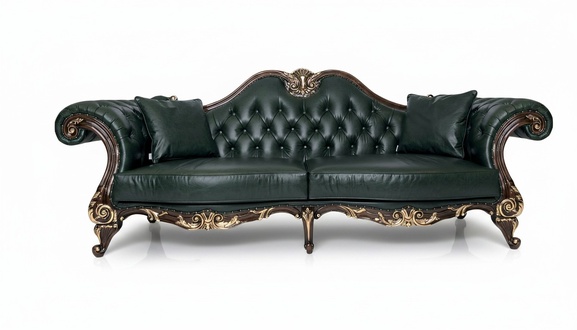 Elegantes grÃ¼nes Leder-Sofa fÃ¼r modernes Arbeitszimmer