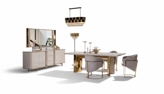 Esszimmer Komplett Tisch 4 StÃ¼hle Anrichte Spiegel Set 7tlg Esstisch