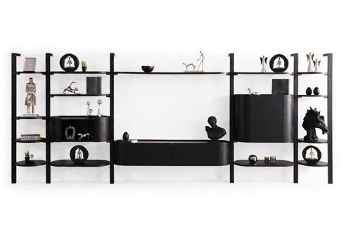 Exklusive Schwarze Wohnwand Designer Wohnzimmer MÃ¶bel Edle Holzwand