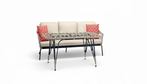 Garnitur Sofa 3 Sitzer Beige Luxus Couchtisch Sofas Dreisitzer Stoff Modern 2tlg