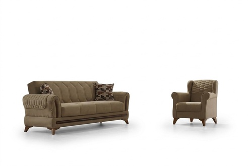 Garnitur Sofagarnitur Couch Polstersofa Dreisitzer Sessel Beige 2tlg