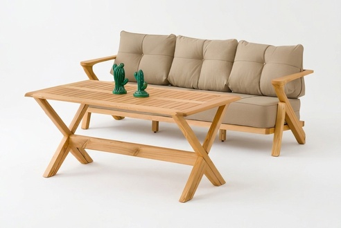 GartenmÃ¶bel Set aus Holz in Beige, stilvoll und wetterfest