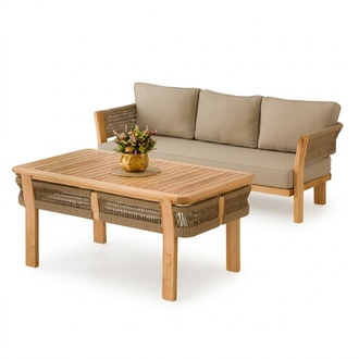 GartenmÃ¶bel Set aus Holz und Textil in Beige modern