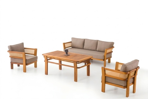 GartenmÃ¶bel Set aus Holz und Textil in Beige â Elegantes
