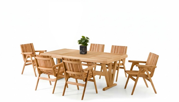 GartenmÃ¶bel Set aus Holz in Braun modern, Esstisch und StÃ¼hle