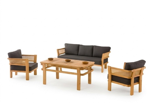 GartenmÃ¶bel Set Schwarz Holz Textil Modern fÃ¼r AuÃenbereich