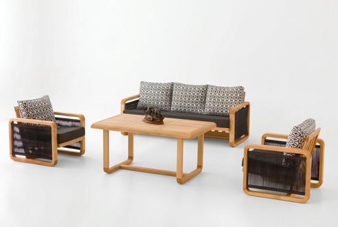 GartenmÃ¶bel Set Schwarz Holz Textil 4-teilig modernes Design