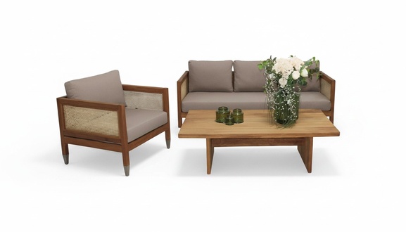 GartenmÃ¶bel Sofa 3 Sitzer Stilvoller Sessel Holz Couchtisch TerrassenmÃ¶bel