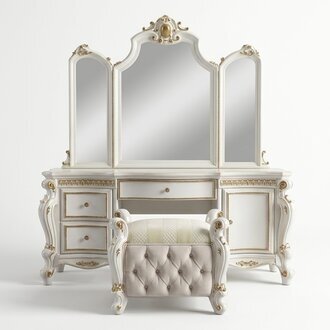 Geschnitzte Barock MÃ¶bel Schminktisch Hocker Deko Spiegel Schlafzimmer