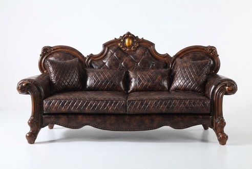 Geschnitzte Barock Wohnzimmer MÃ¶bel Sofa Leder Couch Dreisitzer Sitz