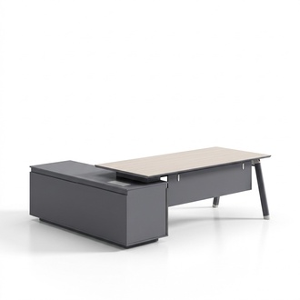 Grau-WeiÃer Chef Tisch Designer Eckschreibtisch Robuste Holz BÃ¼ro MÃ¶bel
