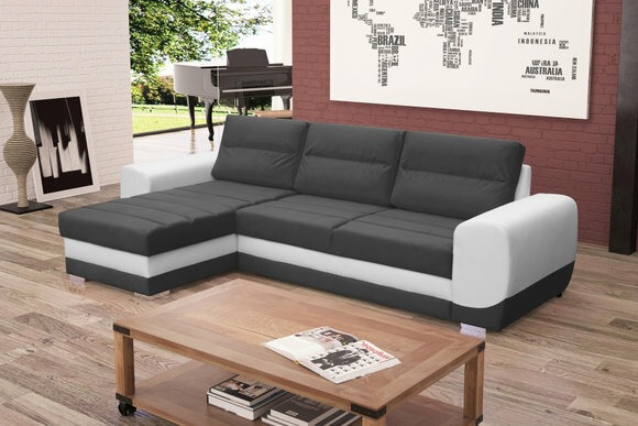 Sofa Schlafsofa Designer Sofa mit Bettfunktion + Bettkasten Ecksofa WeiÃ Schwarz