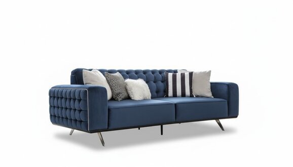 Klassische Chesterfield Dreisitzer MÃ¶bel Sofa Luxus Couchen Blau 3 Sitz Sofas