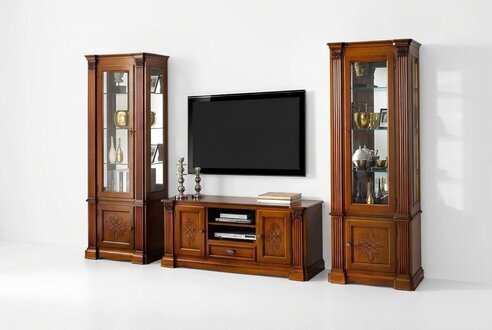 Klassische Wohnzimmer Vitrine Sideboard RTV Regal WÃ¤nde Schrank 3tlg. Massivholz