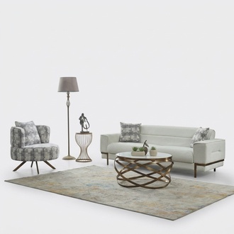 Komplette Couchgarnitur Dreisitzer Stoff Polstersofa WeiÃ Sessel 2tlg
