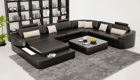 Leder Modern Couch Wohnlandschaft Ledersofa Sofagarnitur MÃ¶bel Sofa U-Form Neu