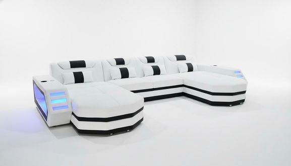 Ledersofa Sofa Modernes Polster Leder Wohnlandschaft Design Ecksofa Couch WeiÃ