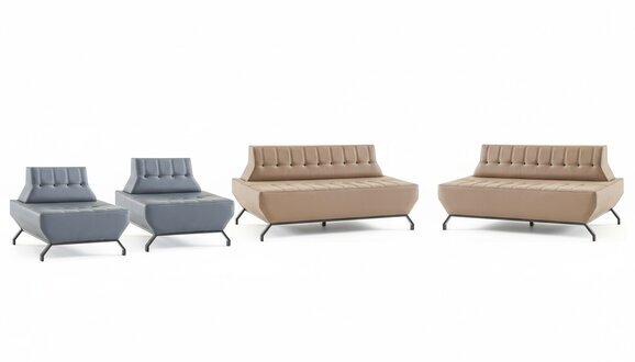 Ledesofas Set 2-Sitzer Sessel Beige Grau Chesterfield Sofas Edelstahl