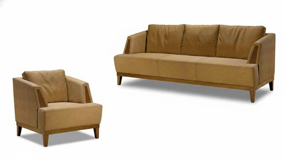 LuxuriÃ¶se Braune Sofagarnitur Moderne Ledercouch Designer Sessel 2tlg