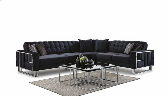 Luxus Ecksofa Textil Couchen MÃ¶bel Eckgarnitur Metall Elemente Couch Sofa