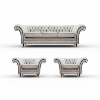 Luxus Einrichtung Neu Sofagarnitur Wohnzimmer Set 3tlg Grau Chesterfield