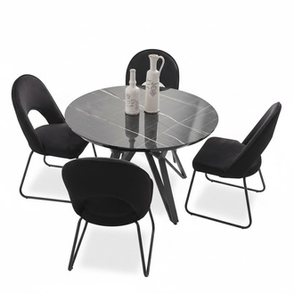 Luxus Esszimmer set Esstisch 4x StÃ¼hle Stuhl Textil Essgruppe Garnitur Neu