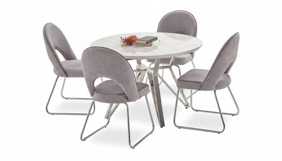 Luxus Esszimmer set Esstisch 4x StÃ¼hle Holz Stuhl Textil Essgruppe Garnitur Neu