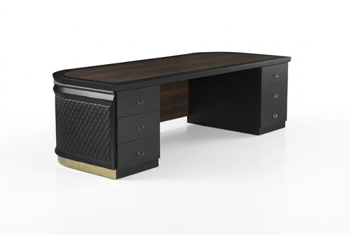 Luxus Schreibtisch mit Schubladen BÃ¼rotisch Leder Holz Schwarz-Braun