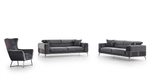 Luxus Sofagarnitur 331 Sitzer Wohnzimmer Set Grau Sofa Textil MÃ¶bel Neu