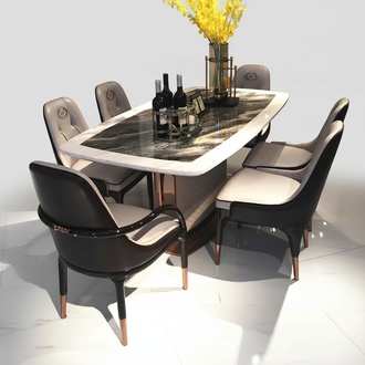 Marmor Designer Ess Tisch + 6 StÃ¼hle Set Garnitur Zimmer Gruppe 7 tlg.