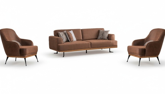Modern Dreisitzer Sofa und Sessel Braun PolstermÃ¶bel Set fÃ¼r Wohnzimmer
