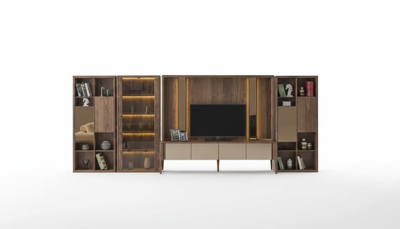 Moderne Braune Wohnwand Wohnzimmer Holzwand Mux LED-Regalen WohnwÃ¤nde