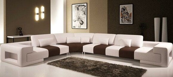Ecksofa Sofa Couch Polster WeiÃ Leder Garnitur Wohnlandschaft Ecke Wohn