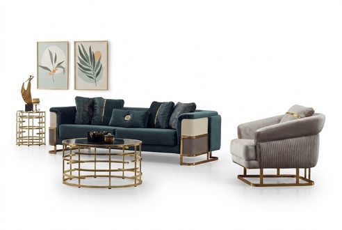 Polstersofa Couchgarnitur Dreisitzer Sessel GrÃ¼n Couch Stoffsofa 2tlg