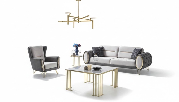 Polstersofa Garnitur Sofagarnitur Dreisitzer Sessel Stoff Sofa Grau sofas