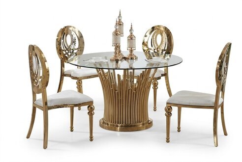 Rund Edelstahl Tisch Runde 5tlg Runder Esszimmer Tisch + 4 StÃ¼hle Set