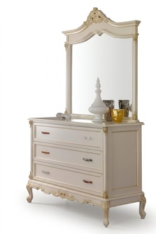 Schlafzimmer Kommode Schrank Klassische Anrichte mit Spiegel Massivholz Elegante Stil MÃ¶bel