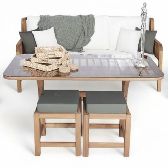 Set 4tlg 2x Hocker Sitzgruppe Sofa Couch Polster Garten Terrasse MÃ¶bel Tisch