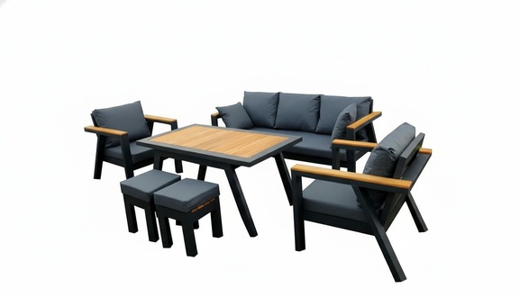 Sitzgruppe GartenmÃ¶bel Set Sofa Sessel StÃ¼hle Tisch 6tlg Terrasse Schwarz