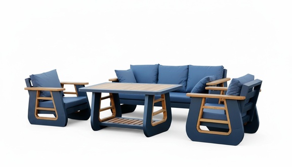 Sitzgruppe Modern GartenmÃ¶bel Set Sofa Sessel Couchtisch 4tlg Terrasse Blau