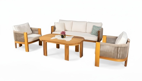 Sitzgruppe Sofa Couchtisch Sessel 4tlg. Set GartenmÃ¶bel Terrasse Beige