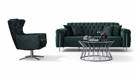 Sofa 3 sitzer mit Sessel GrÃ¼n Chesterfield Couchgarnitur Wohnzimmer
