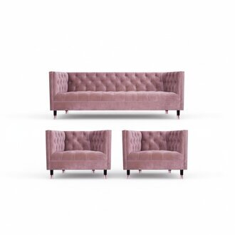 Sofa Couch Set 3tlg Sofagarnitur Rosa Design MÃ¶bel Wohnzimmer Chesterfield