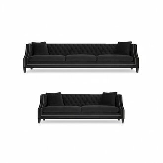 Sofa Komplett Chesterfield Schwarz 2x Sofas Couch Wohnzimmer PolstermÃ¶bel
