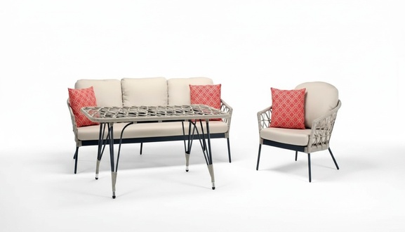 Sofagarnitur Beige Rattan LuxuriÃ¶se Sofa 3 Sitzer Moderner Sessel Couchtisch