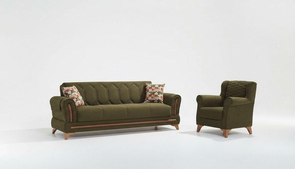 Sofagarnitur Couch Polstersofa Dreisitzer Sessel GrÃ¼n 2tlg Stoffsofa
