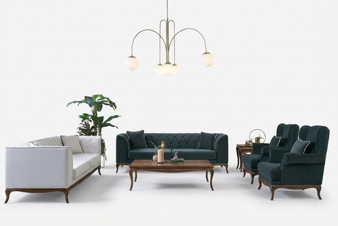 Sofagarnitur Dreisitzer Sessel Zweisitzer Stoffsofa GrÃ¼n Polstersofas