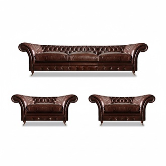 Sofagarnitur Leder Sofa 3+1+1 Sitzer Chesterfield Moderne Braun MÃ¶bel