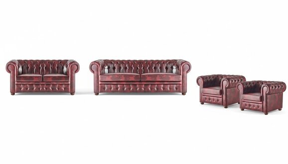 Sofagarnitur Set Couch Chesterfield 3-Sitzer 2-Sitzer Sessel Bordeaux Set 4tlg.